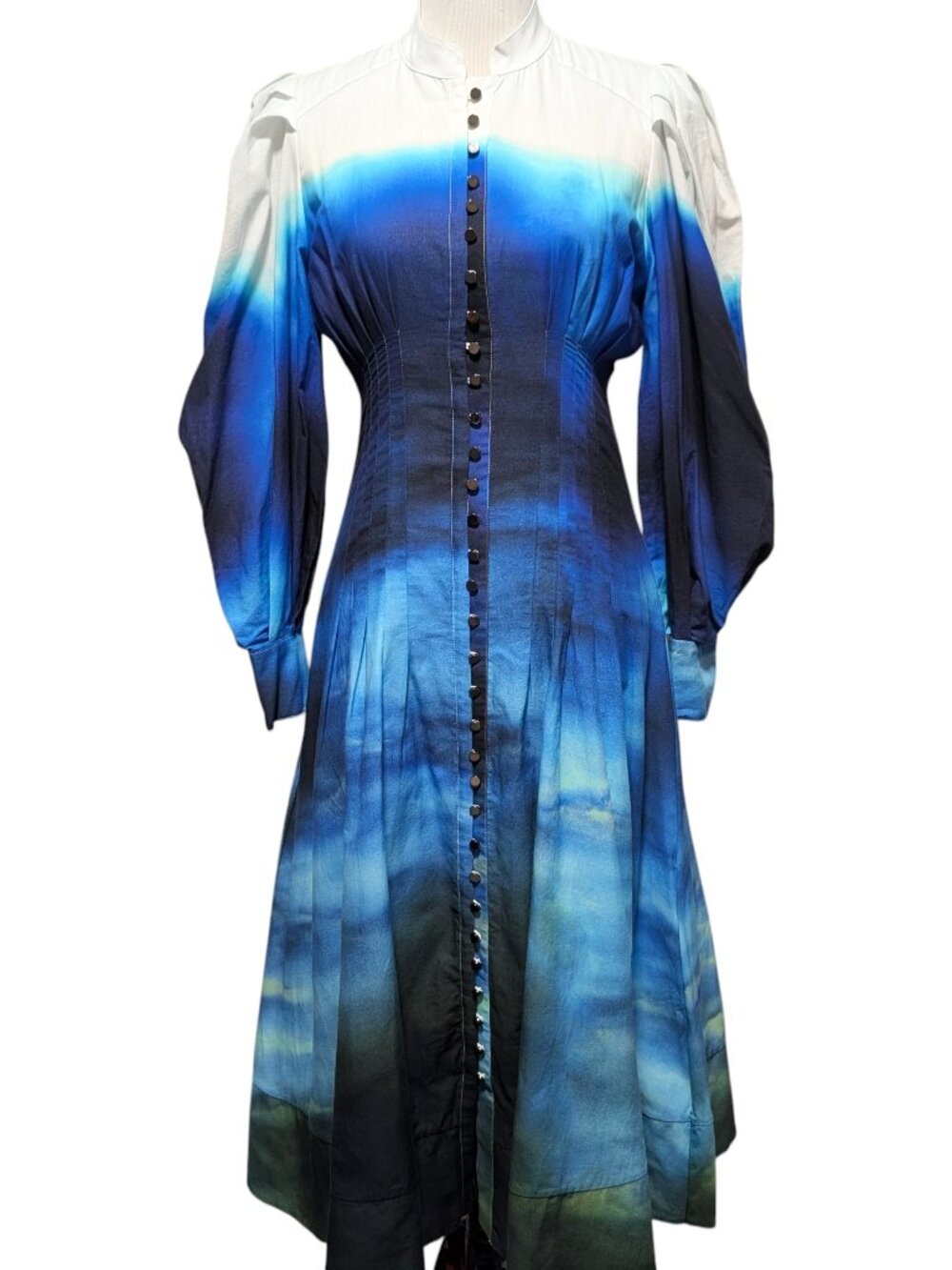 Karen Millen x Nicholas Hughes NWT Size 6P Blue Scenic Skyline Midi Shirt Dress